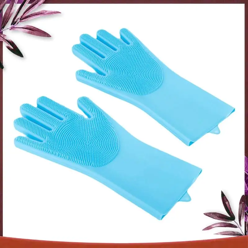 Dishwashing Gloves Pet Bath Massage Hair Removal Gloves Sky Blue & Pink Silica Gel For Washing Dishes,Reusable