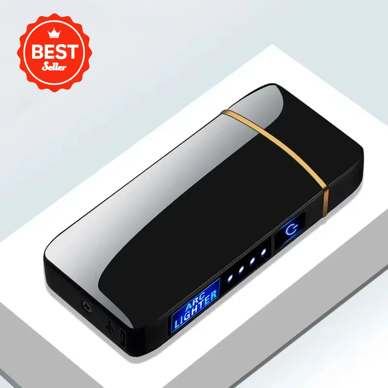 Electric Windproof Metal Lighter 2025 Double Arc Flameless Plasma Rechargeable USB LED Power Display Touch Lighters Gift