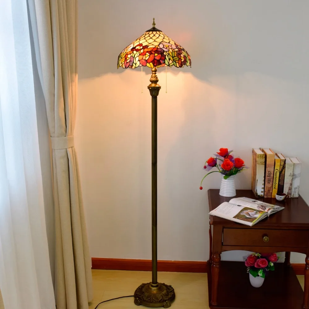 

Floor lamp in the living room 16-" Tiffany European Style High-grade Colorful Flower Vine Glass Floor Lamp Pure r Vertical