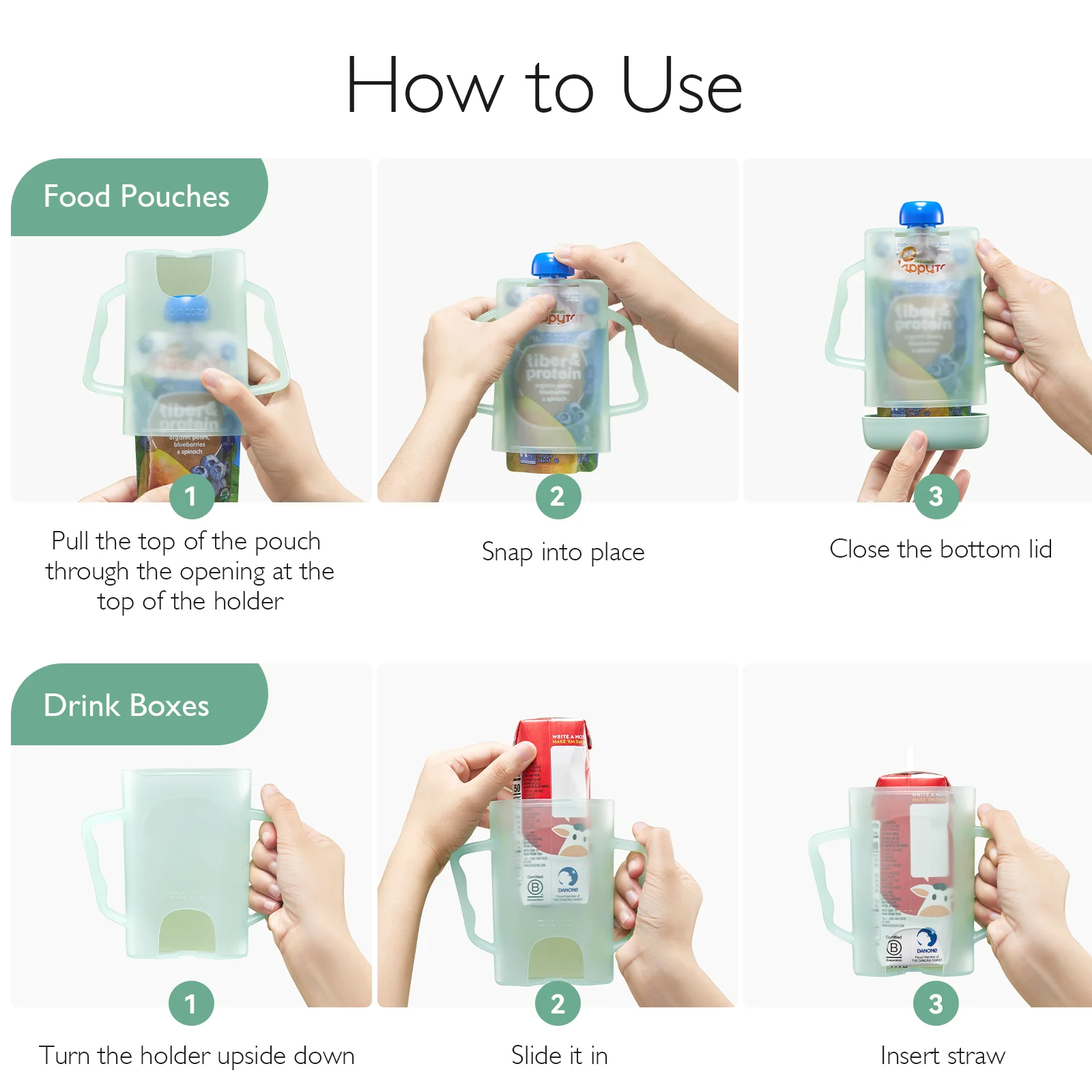 Momcozy Squeeze Pouch Holder Food Pouches and Drink Boxes Allows Baby to Self-feed Avoid Messes Easy to Grip