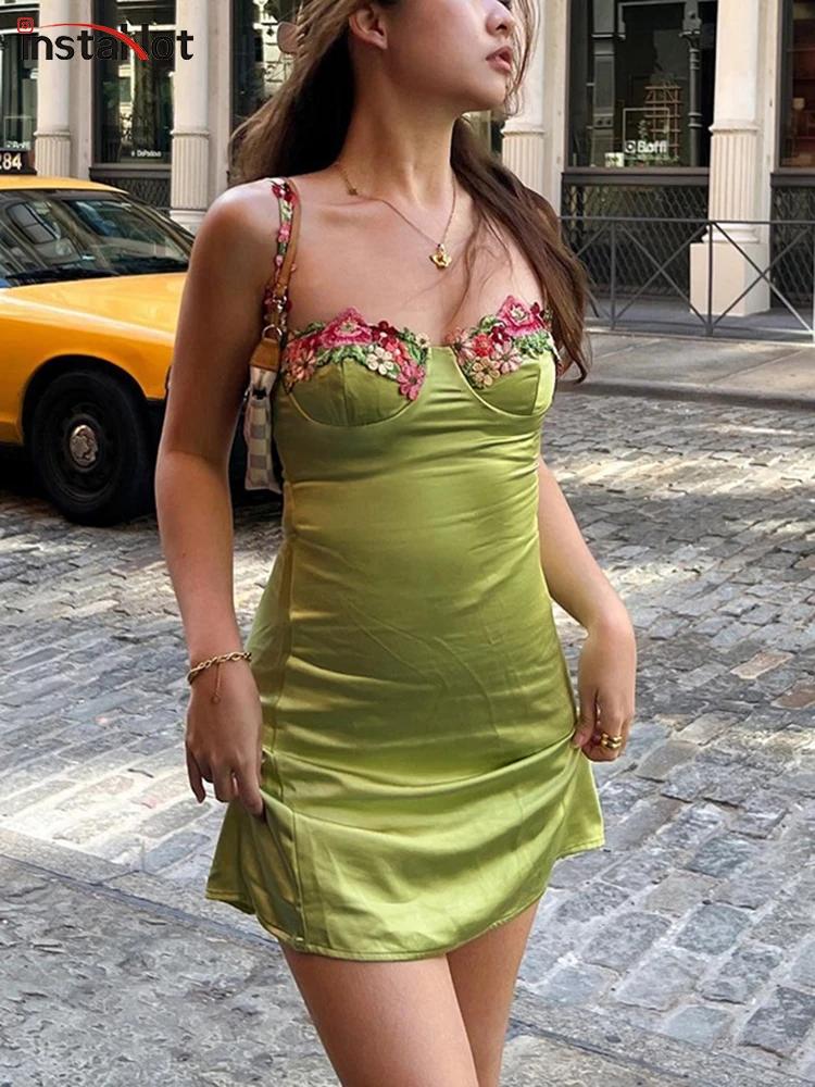 Hot summer girl beauty sexy lady wear fashion silk dress casual