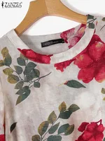 2024 ZANZEA Autumn Floral Printed Blouse Bohemian Women 3/4 Sleeve Tunic Tops Vintage Casual Holiday Beach Blusas Work Shirt - Image 5