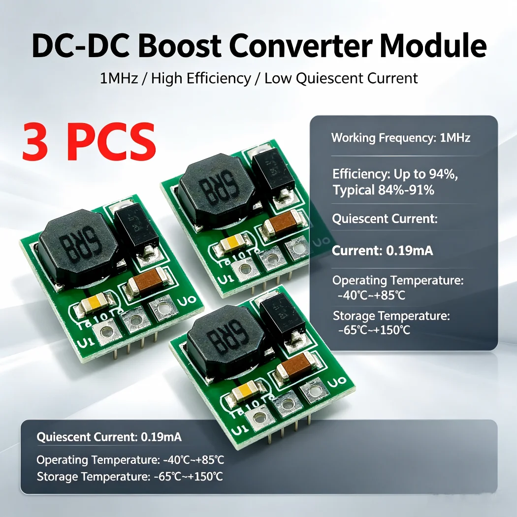 3Pcs 초박형 미니 DC-DC 부스트 컨버터 6W 스텝 업 모듈 입력 3V 3.3V..