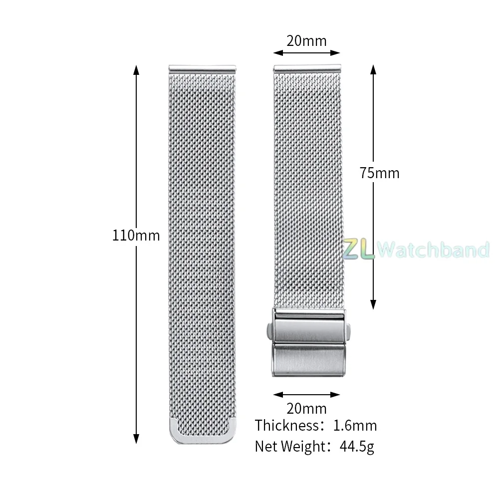Sleek Black Milanese Stainless Steel Quick Release Watch Band
