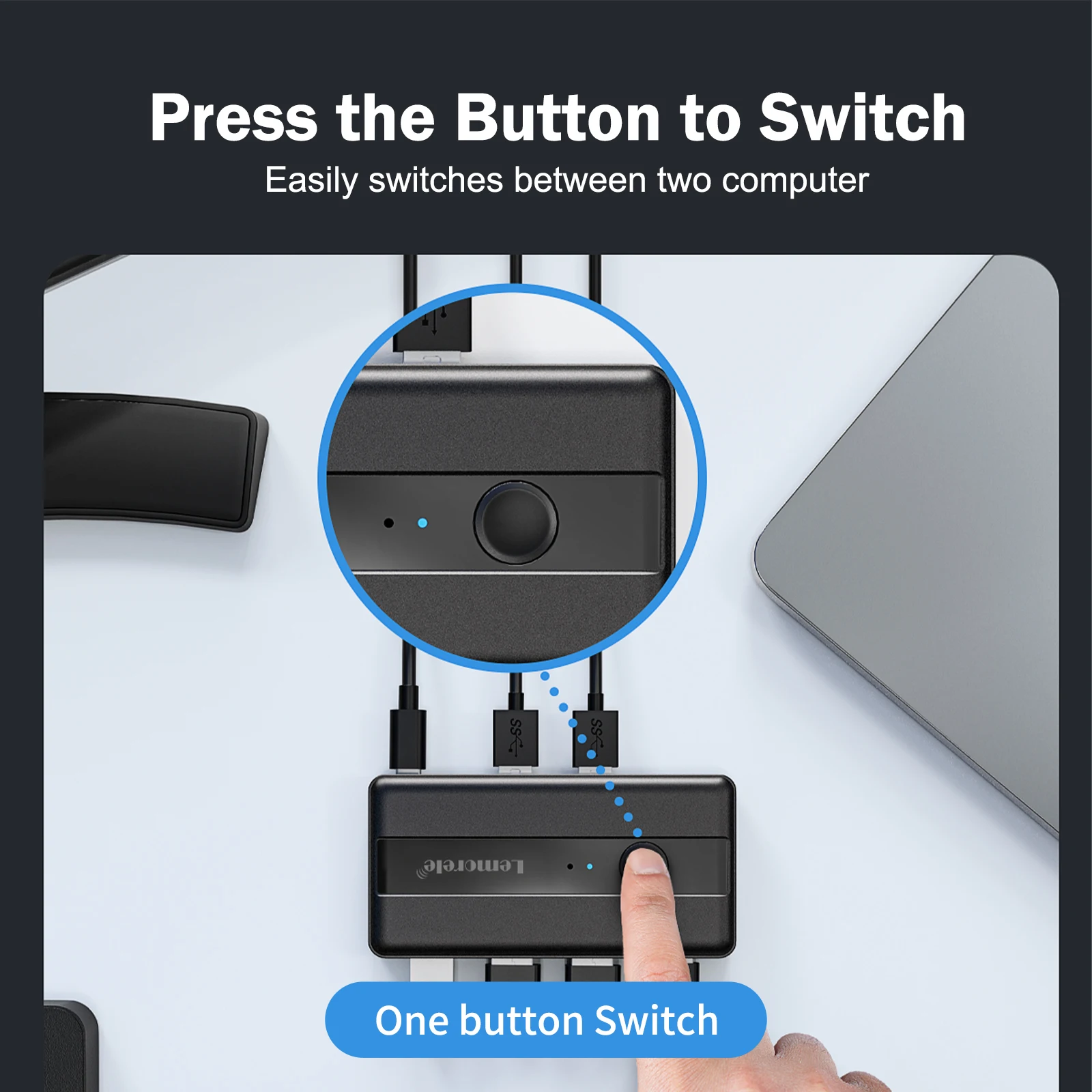 usb 3.0-switch KVM-selector voor 2 computers delen 4 apparaatjes muis, toetsenbord, scanner, printer; voor Mac/Windows/Linux; 2-pack kabel inbegrepen