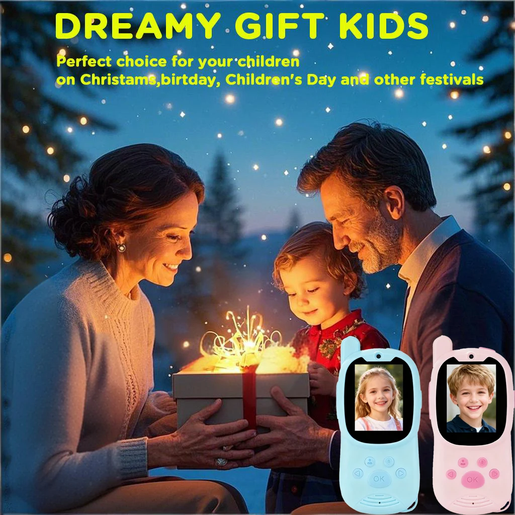 2pcs Rechargeable Video Walkie Talkies Kids Handheld Intercom Built-in Camera Video Indoor outdoor Family Games Camping Hiking