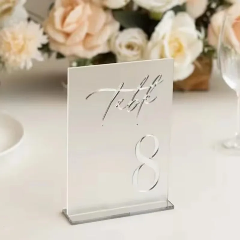 Frosted Acrylic Table Numbers 3D Silver Mirror Table Signs Wedding Decor Wedding Signage Desktop Sign