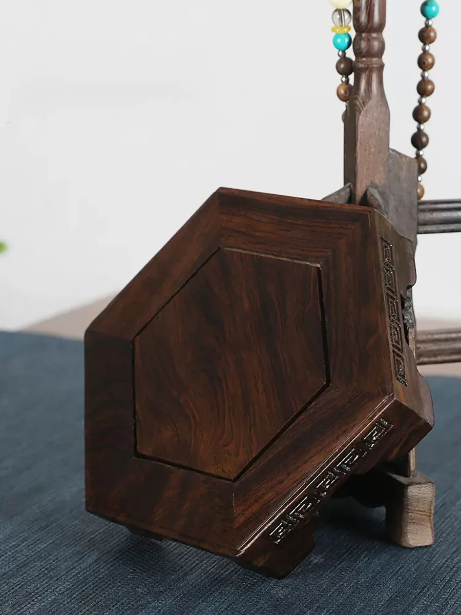 Mahogany Rectangular Pattern Base, Ebony Teapot Vase, Bonsai Buddha, Solid Wood Bracket, Carving, Decorative Ornaments