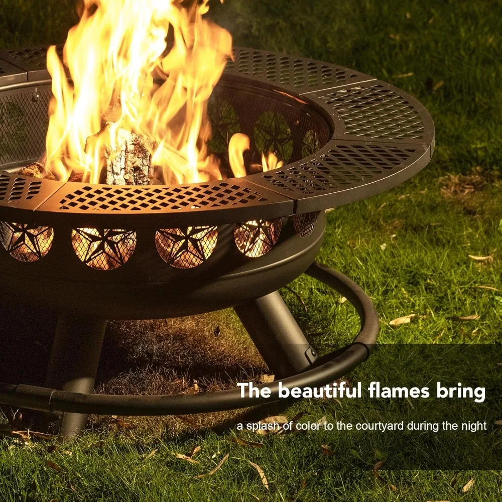 Description Picture 5 of item42 Inch Fire Pit with Cooking Grill,Outdoor Wood Burning BBQ Firepit with Lid, 3-in-1 Outdoor Fire Pit for Backyard Deck Bonfire