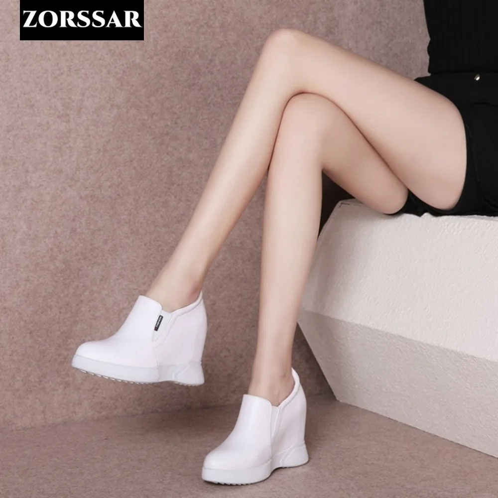 

Ladies Sneakers Fashion Casual Women's Platform High Heels Wedge Heel Height Increasing Genuine Leather Ladies Vulcanized Shoes