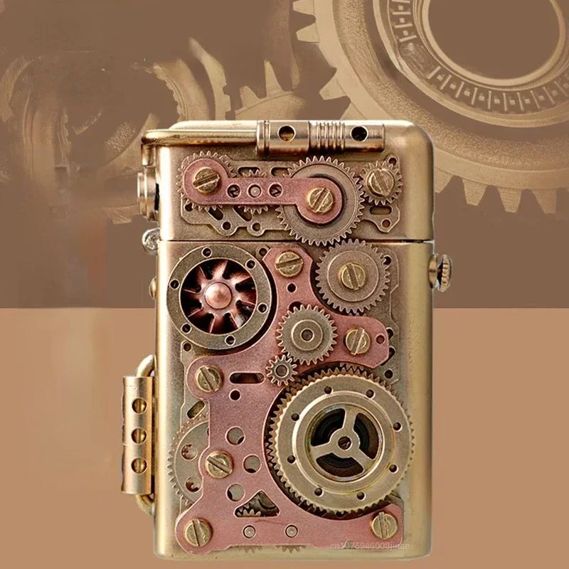 Zorro Personalized Mechanical Steampunk Lighter Creative Pure Copper Kerosene Lighter  Gear Linkage Cool Men's Gift 6