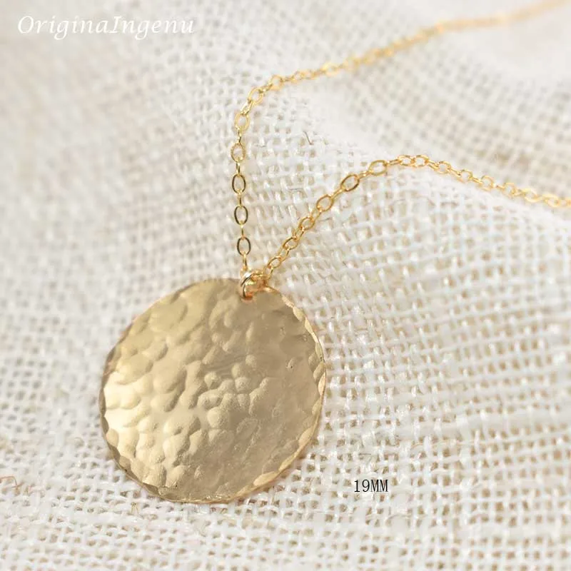 Personalized Large Hammered Disc Gemstone Necklace | Merci Maman