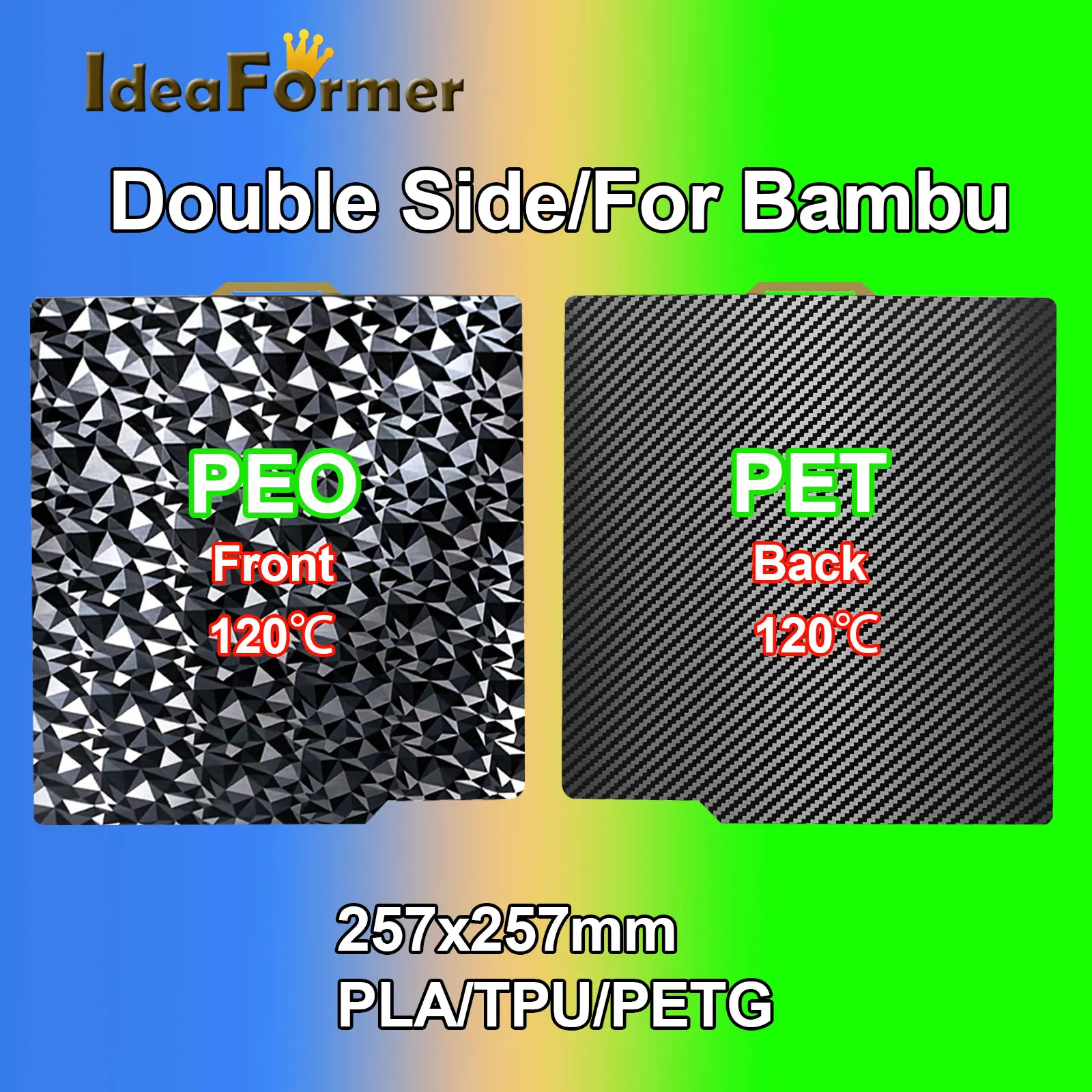 Ideaformer Per Bambu Lab Peo Plate P1P Bambu Build Plate Per Bambulab Bed X1C Peo X1 Piastra Di Costruzione In Carbonio 257X257 Build Plate Pet
