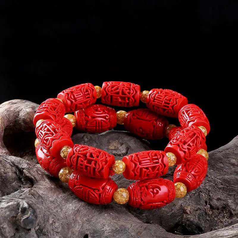 

Red Cinnabar Bracelets, Prayer Beads, Red Single Circle Zodiac Bracelets, Buddha Beads, Male and Female Jewelry