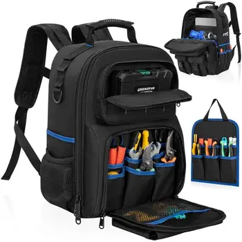 Zaino per attrezzi, borsa per attrezzi resistente con spalla imbottita e organizer per attrezzi rimovibile, zaino da lavoro resistente all'acqua, per elettricisti