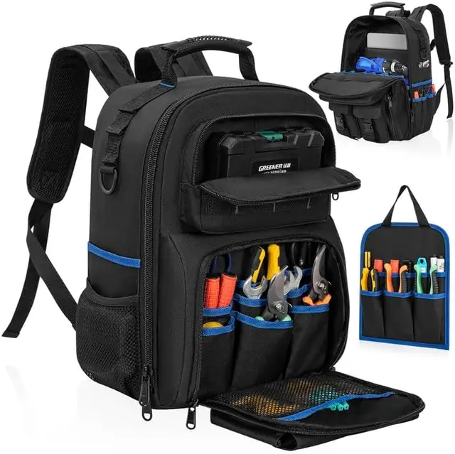 Sac à dos à outils, sac à outils robuste avec épaule rembourrée et organisateur d'outils amovible, sac à dos de travail résistant à l'eau, pour électriciens 1