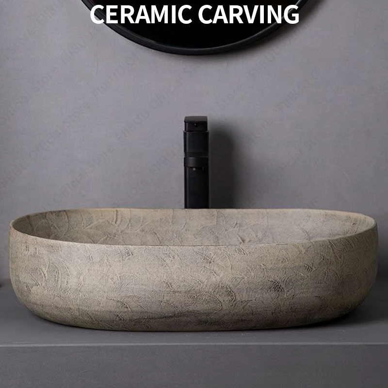 Ceramic Table Sink Oval Bathroom Vessel Sink Bowl Above Counter Art Basin Lavatory Balcony Vanity Sink Countertop Washing Basin 3