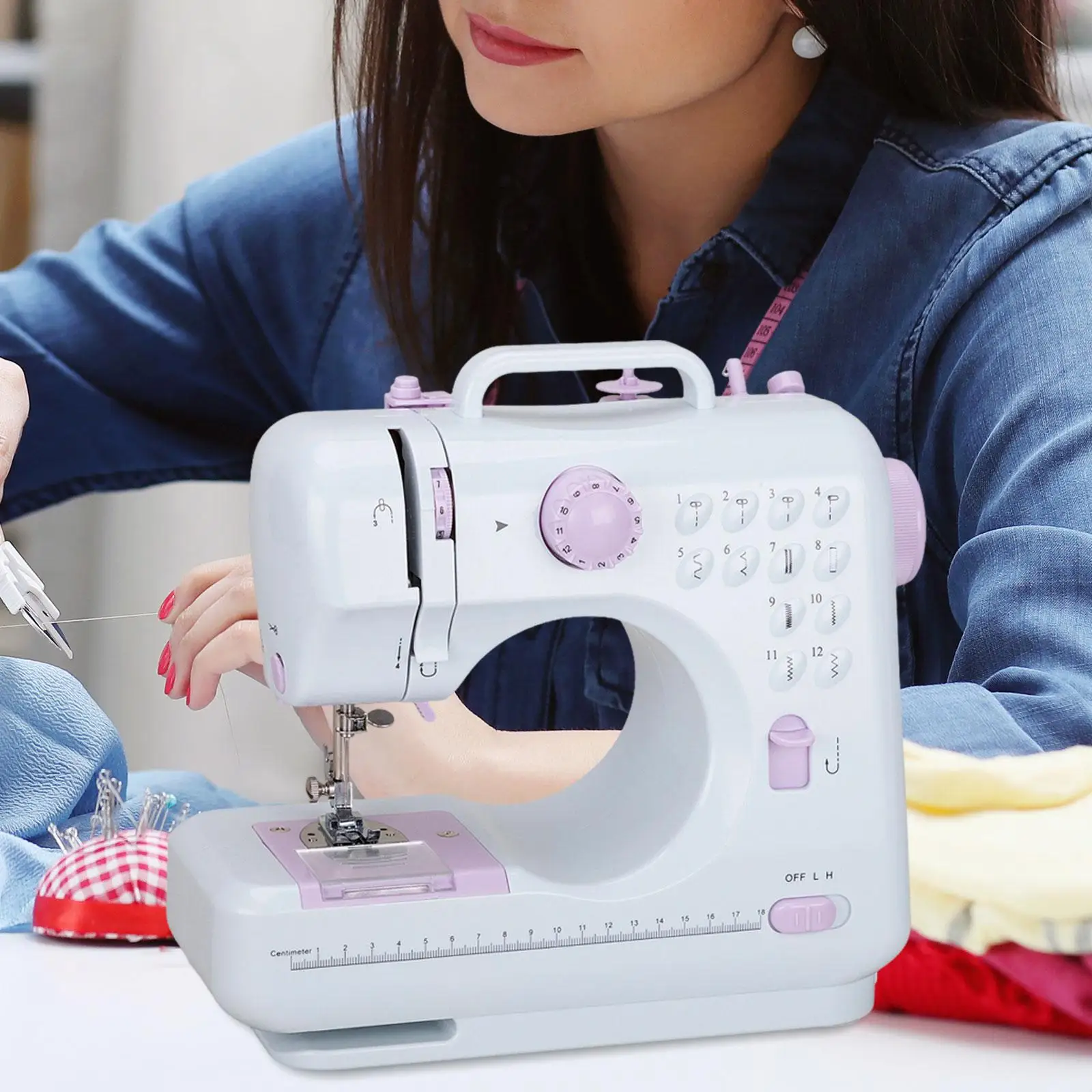 Electric Sewing Machine Lightweight Sewing Lover Gifts with 12 Stitch Durable with Thread Cutting Double Thread Sewing Two Speed