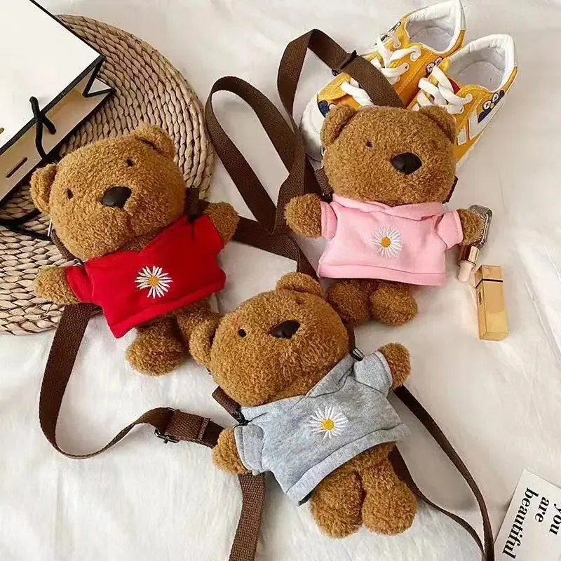 Women Cartoon Bear Shoulder Bag Cute Soft Ladies Party Little Girl Christmas Gift Stuffed Mini Animals Kids Backpack