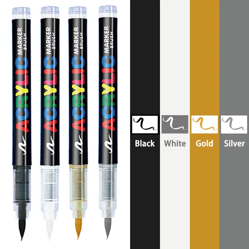 4pcs/12pcs Acrylic Marker Brush Pens Black/White/Gold/Sliver Paint Art Markers for Rock Painting Stone Ceramic Glass Wood 2