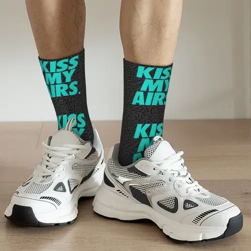 재미있는 프린트 Kiss My Airs Socks 여성 남성 스트레치 여름 가을 겨울 크루 양말 5