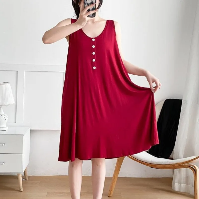 150kg 3XL Plus Size Women's Summer Loose Thin Loungewear Home Nightgown Korean Version Solid Sleeveless Vest Soft