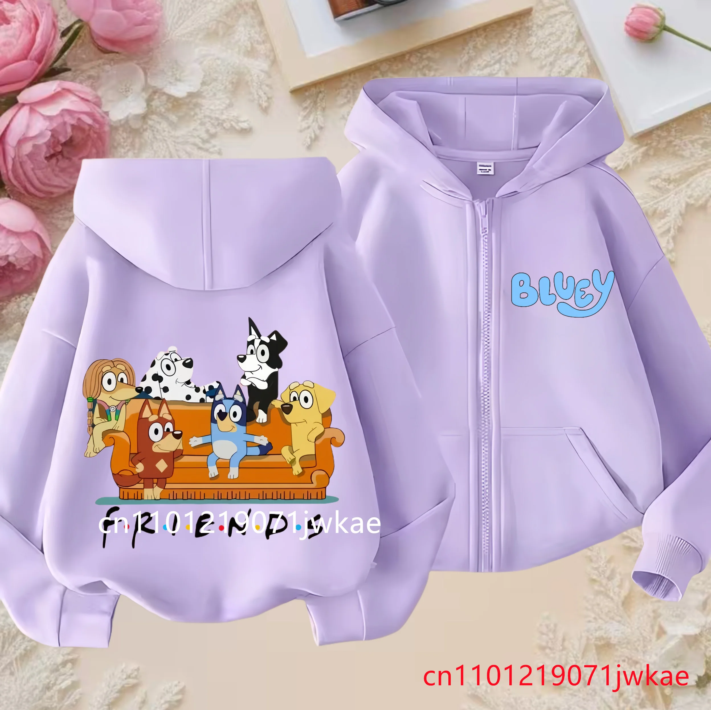 Blueys Bingo 키즈 코트 봄 가을 패션 캐주얼 후드 티셔츠 소년 소녀 귀여운 애니메이션 지퍼 긴 소매 생일 선물