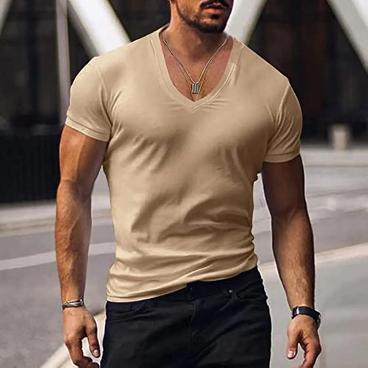 

Men’s V Neck Shirts Casual Short Sleeve Gym Athletic T Shirt Fashion Tee Top Workout Bodybuilding Shirts Men Clothing