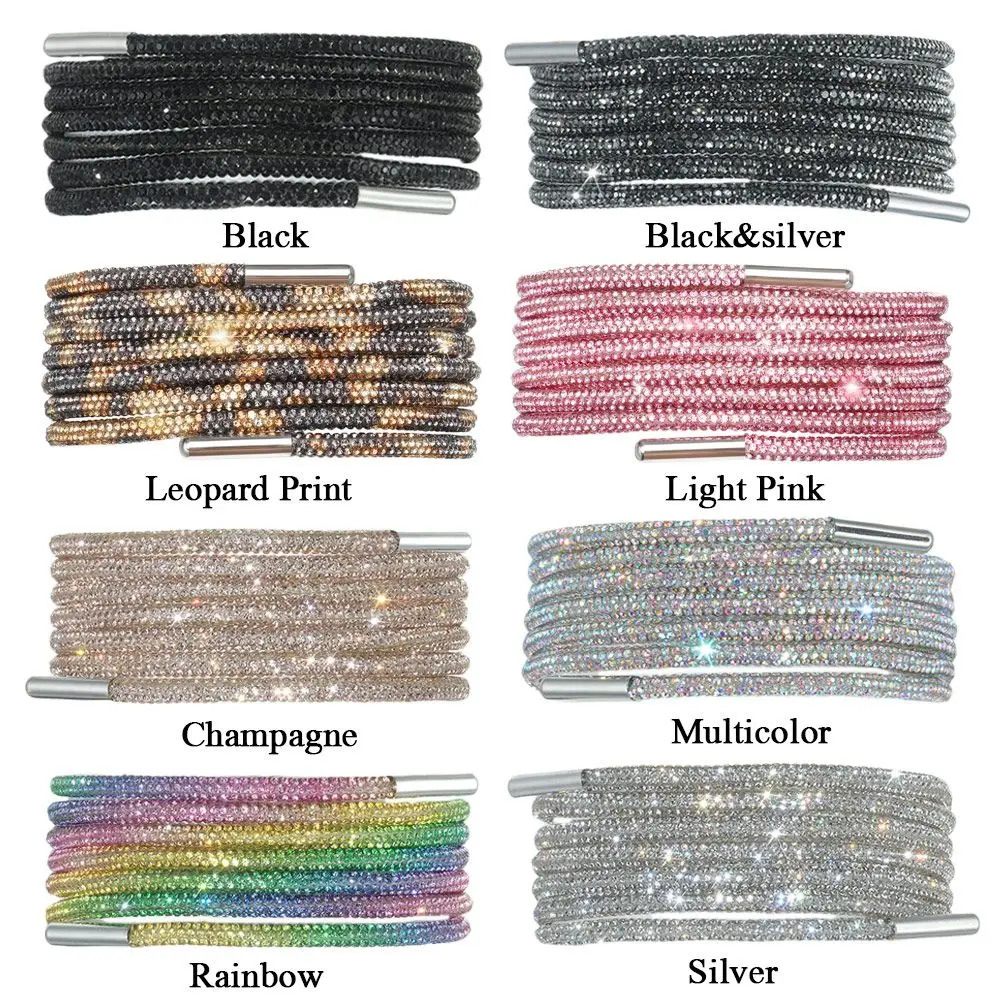 Luxury Rhinestone Shoelaces Rainbow Diamond Shoe laces Sneakers Laces Shoes Round Shoelace 100/120/140/160CM 1Pc DIY Strings