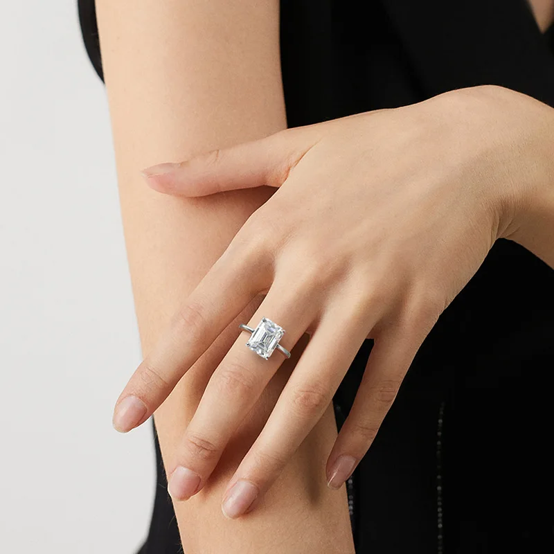 Tbcyd-女性用エメラルドカットモアッサナイトリング,s925