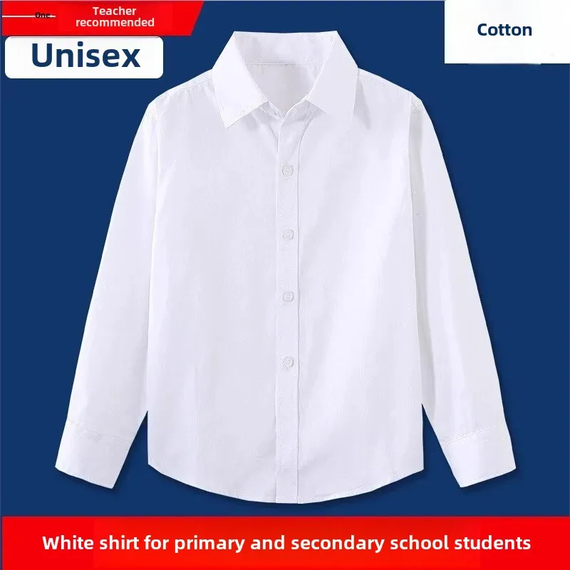 Pure Cotton Long Sleeve White Shirt Children's Performance Outfit Primary School Uniform for Boys And Girls Students