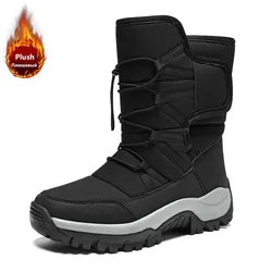 Brand Men's Waterproof Winter Boots - Warm Plush Snow & Outdoor Non-Slip Ankle Boots - 45 (Black)