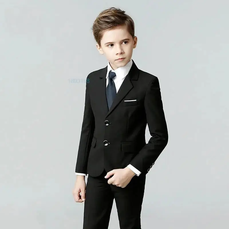 Spring Autumn Child Formal Black Navy Suit Set British Boy Dress Piano Wedding Party Costume Kids Blazer Vest Pants Clothes Set boys suit set