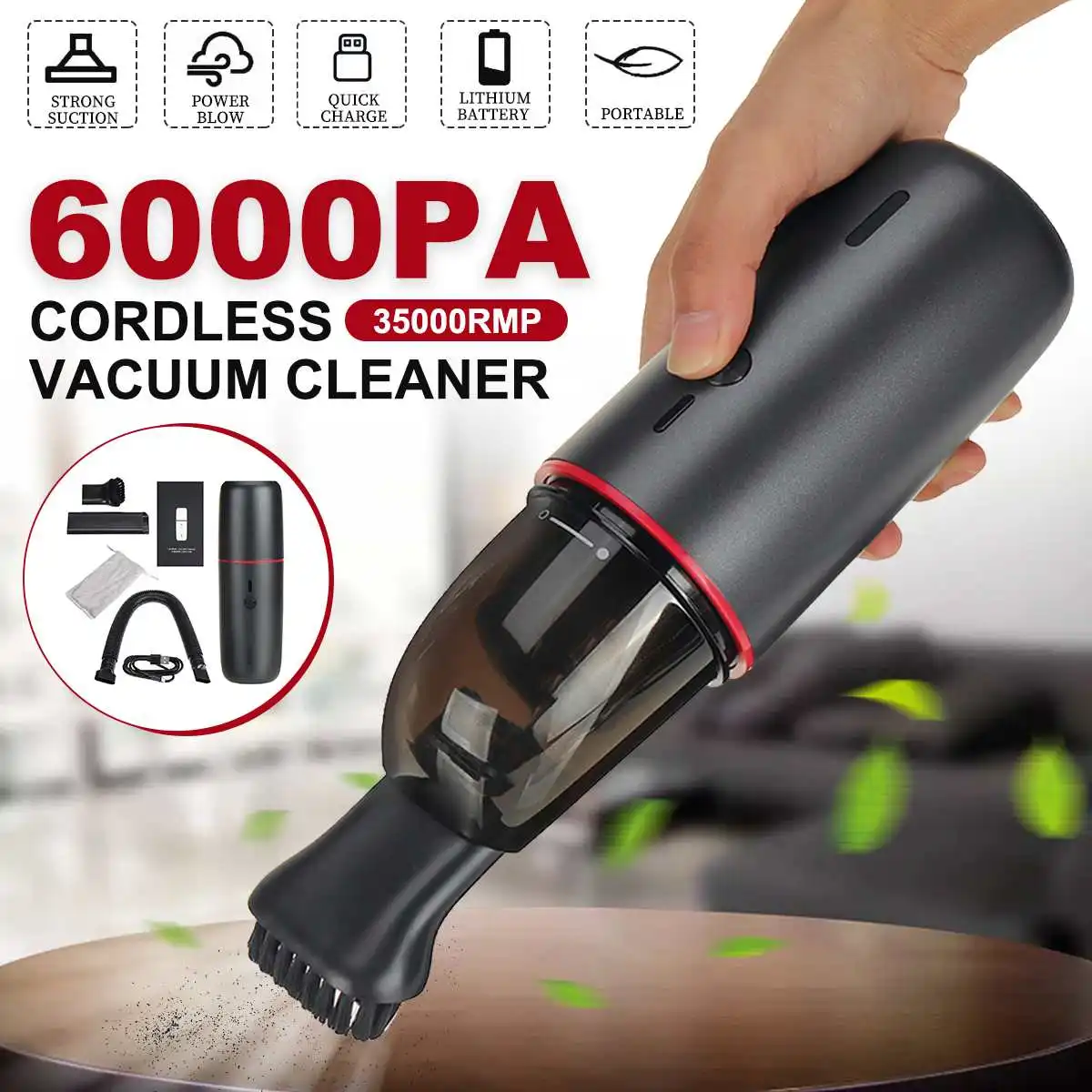 

New 6000Pa Wireless Car Vacuum Cleaner Handheld Mini Vaccum Cleaner Mite Removal With hose For Computer Car Interior Cleaning