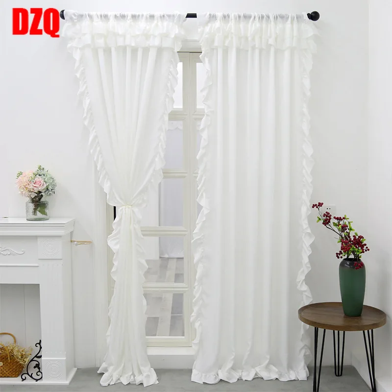 

French White Translucent Light Impermeable Tencel Velvet Curtains for Living Dining Room Bedroom Balcony Ruffles Floating Window