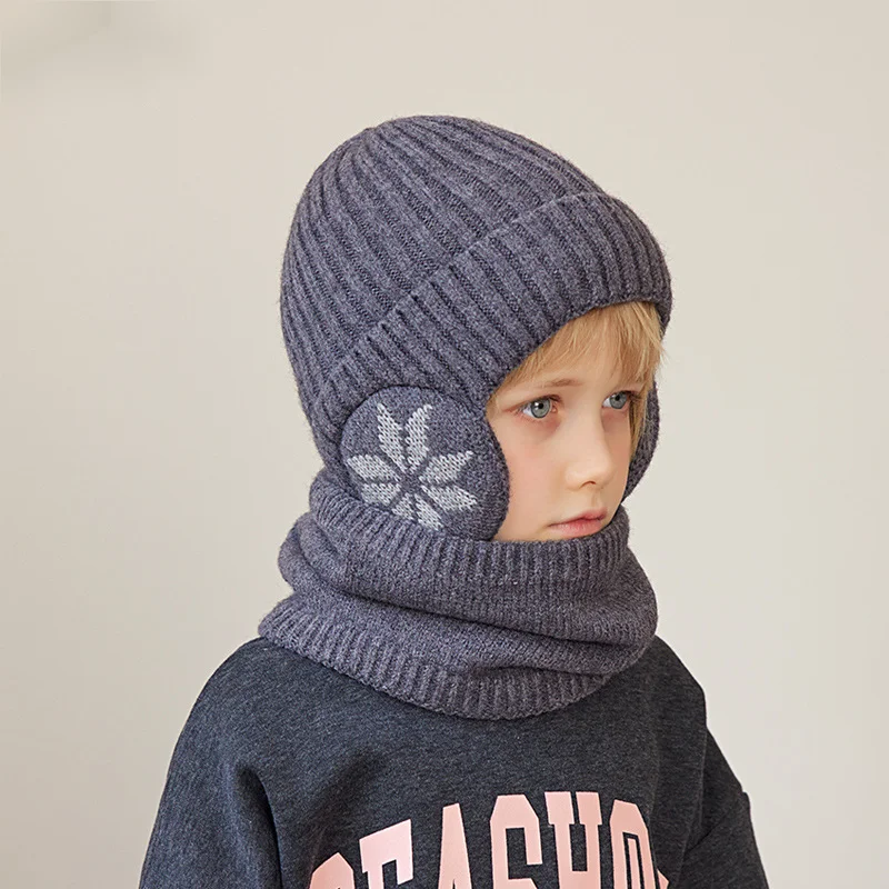 Kindermütze Winter Samt Hals Set Gestrickte Wollmütze Herren und Mädchen Warmer Ohrenschutz Hoodie Kopfkappe_voghion.com