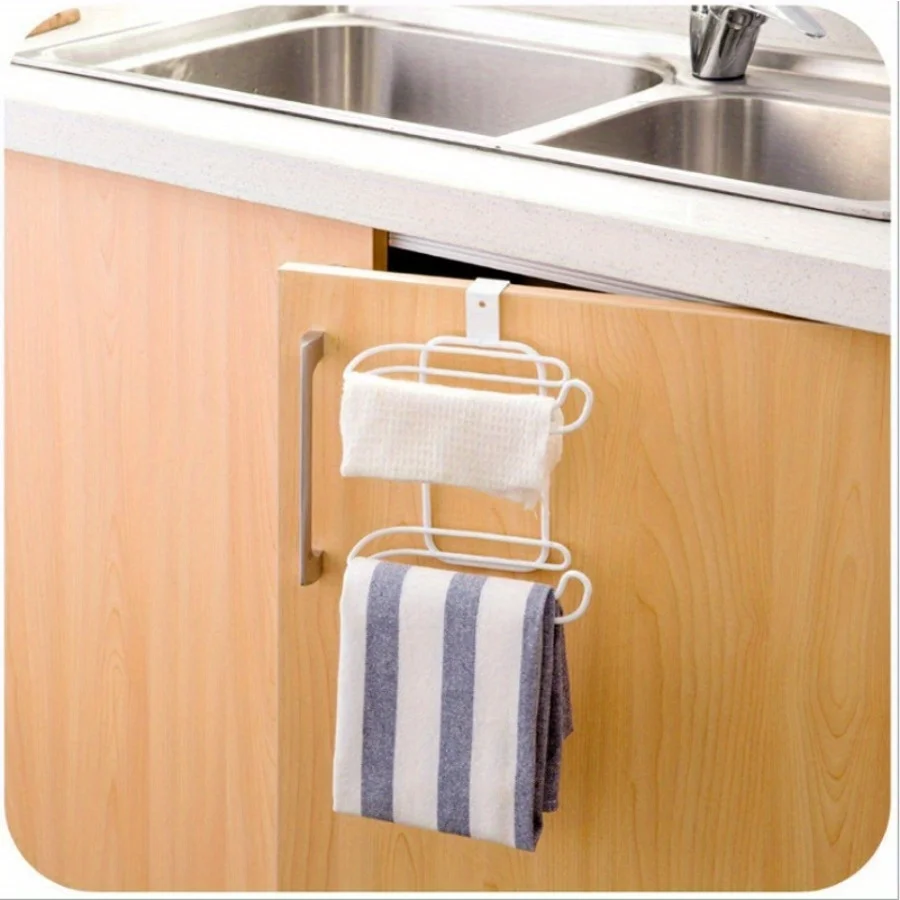 Toilet Roll Holder Storage Roll Holder Hanging Door Back Towel Bar Drawer Back Hooks Bathroom Toilet Double Tube Roll Holder For Kitchen Bathroom