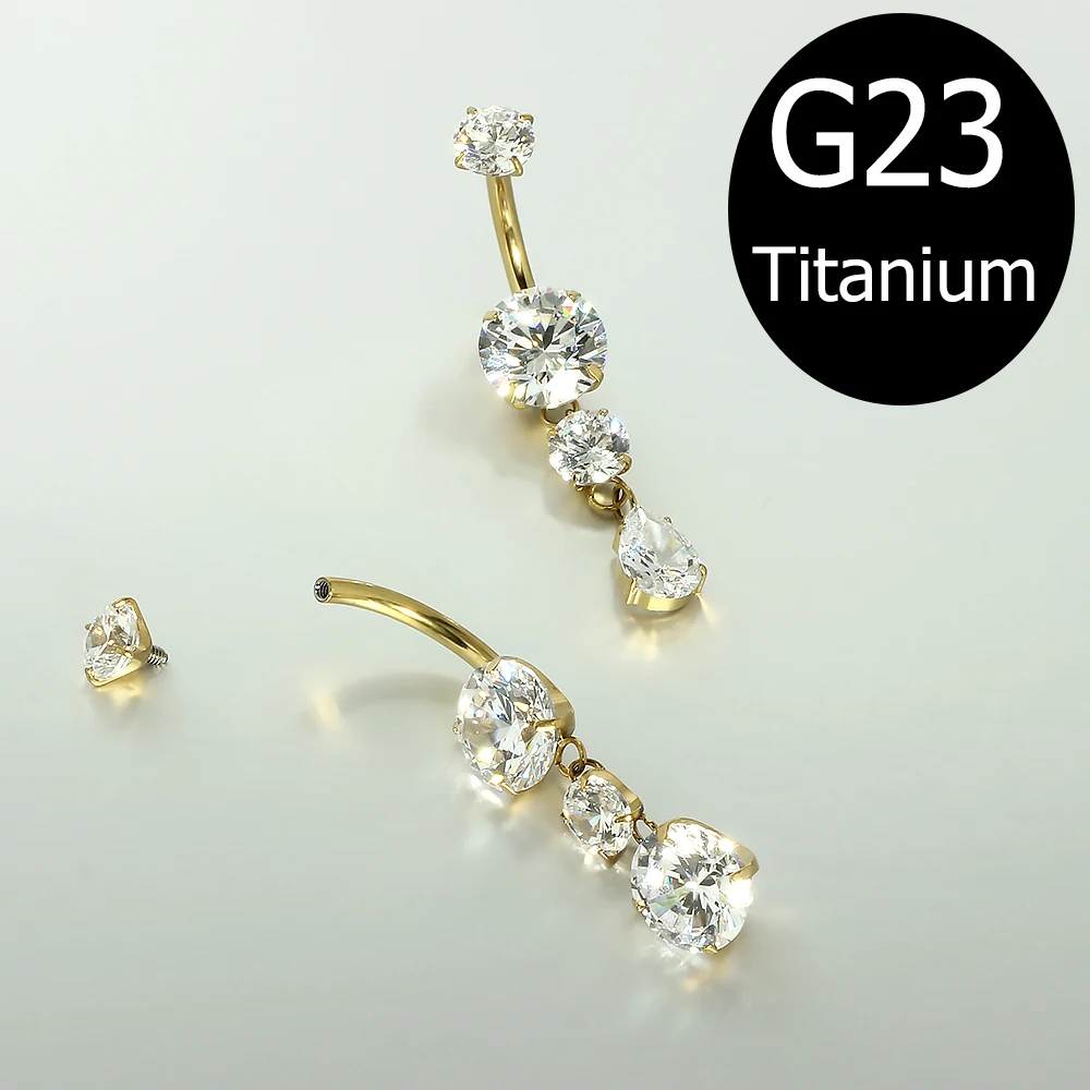 JUNLOWPY 14G Belly Button Ring G23titanium Cute Navel Rings Bar Piercing Body Jewelry with Zircon  for Women Men 10pcs