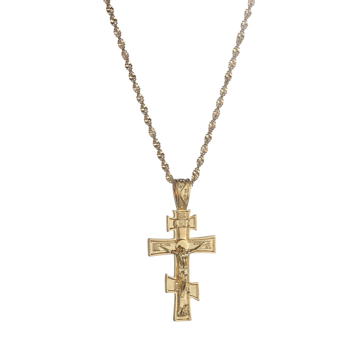 Collier Pendentif Croix Orthodoxe Russe Pour Homme - Acier Inoxydable, Fabrication États-Unis