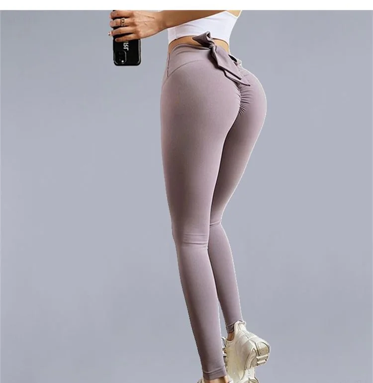 Epligg New Women Bow Lace Up Gym Legging Sport Women Tights Clothing Push Up Yoga Leggings Sports Leggings Female thigh highs