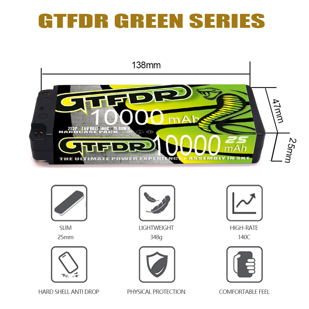 2 Batteries Lipo 2S 10000mAh 150C - Haute Performance Pour Modèles RC 1/8 Et 1/10