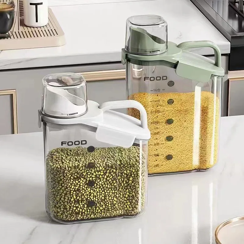 Grain Storage Box with Measuring Cup Plastic Sealed Rice Bucket Sealing Tank Moisture Proof Storage Jar Food Organizer 4