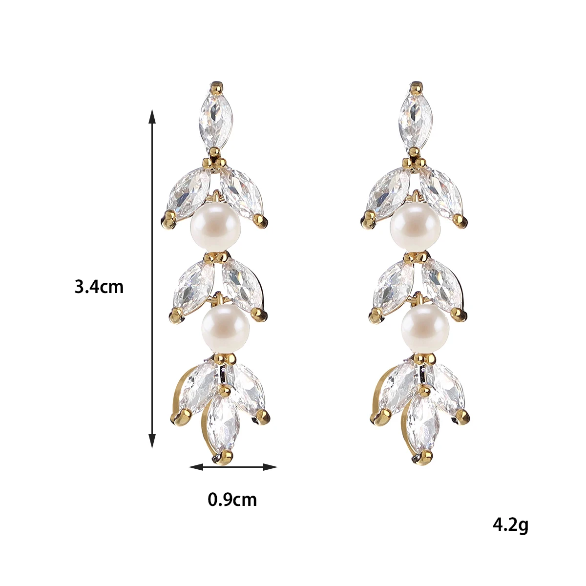 Women's Pearl Bridesmaids Cubic Zirconia Wedding Earrings Gold