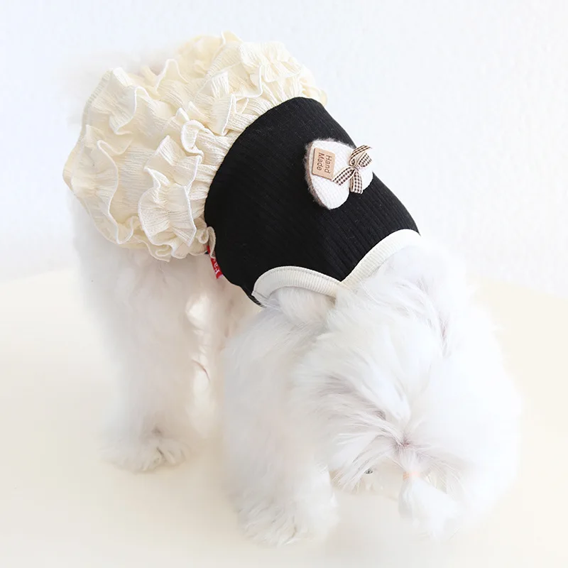 Ins Style Dog Spring & Summer Dress Elegant Heart Patterned Puffy Cupcake Skirt, For Small Dog Party And Walks