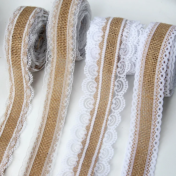 2.5cm Jute Burlap Ribbon and White Black Lace Decoration DIY Handmade Crafts Fabric Wedding Christmas Halloween Party Decor Tape ribbon decoration ribbon supplies jute ribbon fabric craft supplies