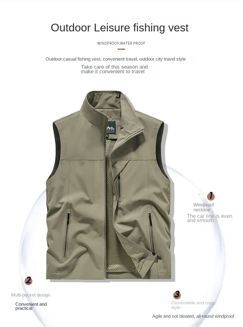

Vest Work Fishing Vests Professional Sleeveless Jacket Waterproof Mens Designer Clothes Men Leather Hunting Windbreaker Techwear