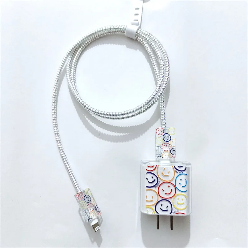 USB Cable Protection For iphone 18 20W US Original Charger Protector Cover Smiling Face Style Protective Data Line Spiral Winder