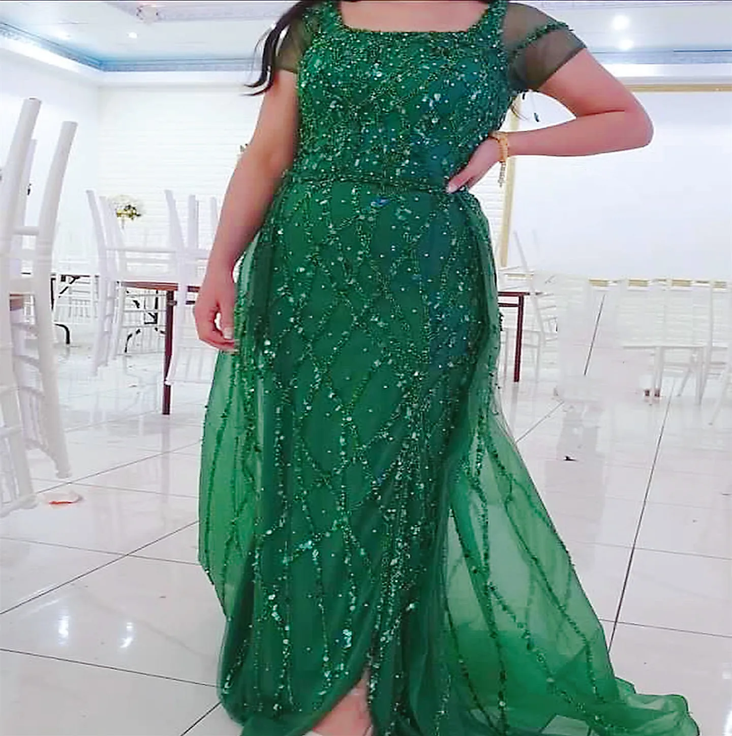 

2024 Green Sheath Prom Dresses Sequined Lace Evening Formal Party Second Reception Birthday Engagement Gowns Dress ZJ48
