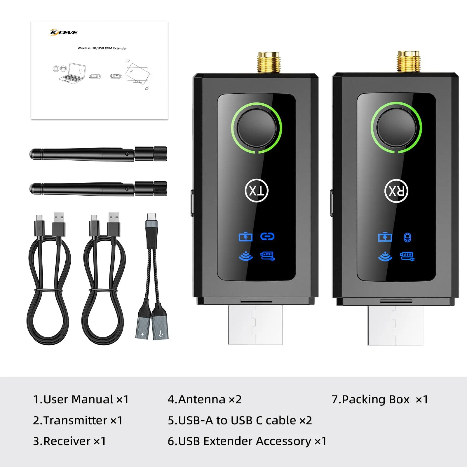 Transmissor e receptor sem fio HDMI com porta USB mouse/teclado, com kit extensor sem fio de função KVM, alcance de 200 m/656 pés