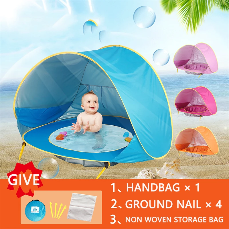 Elegear Tente de plage UPF 50+ Abri solaire, Tente de plage pop-up en forme de parapluie pour 4-5 personnes, Installation instantanée Protection UV Cordon de serrage Auvent d'ombrage de plage portable